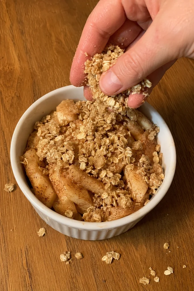 Process shot of Apple Crisp for Two