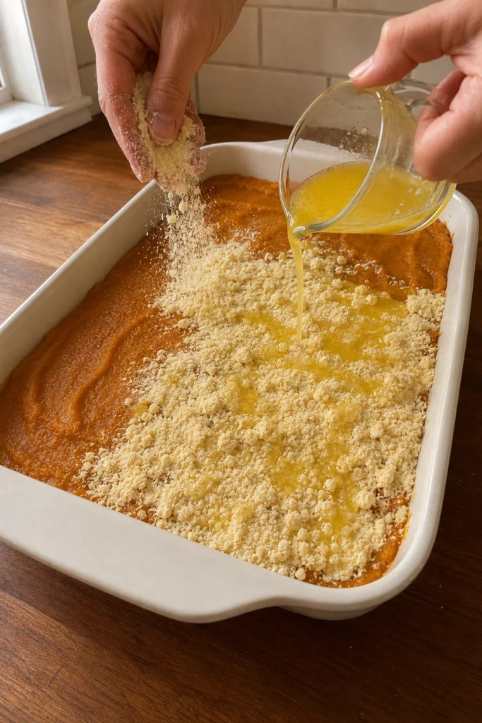 Pumpkin Dump Cake process