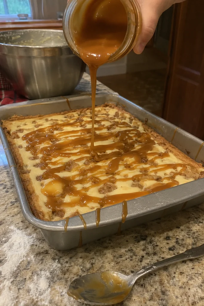 Process shot of Caramel Apple Cheesecake Bars