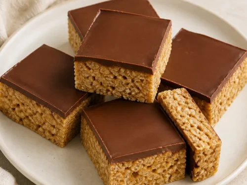 Peanut-butter crisp-rice Scotcheroos with chocolate-butterscotch topping.