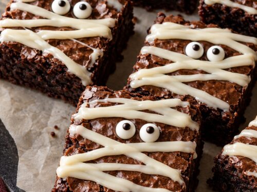 Mummy Brownies — finished dessert photograph